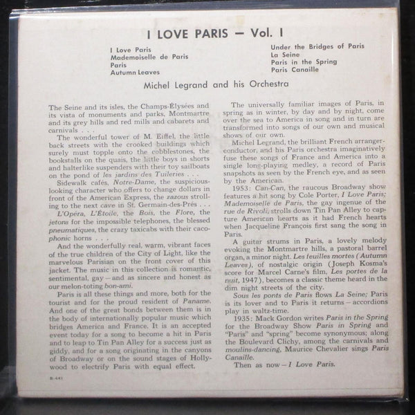 Michel Legrand - I Love Paris - Vol. 1 EP 2x7" Vinyl 45 Columbia B-441 USA - Shuga Records