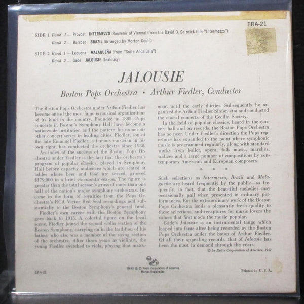 Arthur Fiedler & Boston Pops Orchestra - Jalousie EP 7" VG+ Vinyl 45 RCA ERA-21 - Shuga Records