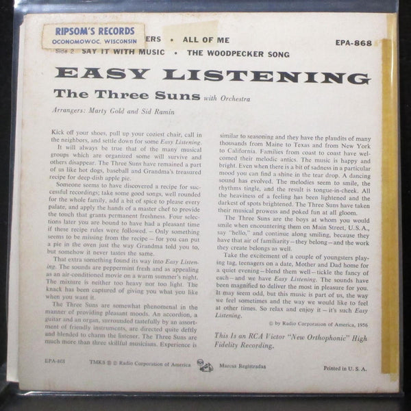 The Three Suns - Easy Listening EP 7" VG+ Vinyl 45 RCA EPA-868 USA 1956 - Shuga Records
