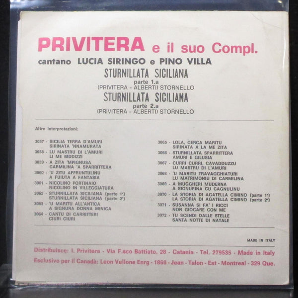 Privitera E Il Suo Complesso - Sturnillata Siciliana 7" VG+ Vinyl 45 Sorrison - Shuga Records