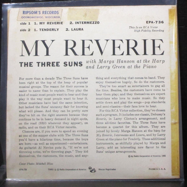 The Three Suns - My Reverie EP 7" VG+ Vinyl 45 RCA EPA-736 USA 1956 - Shuga Records