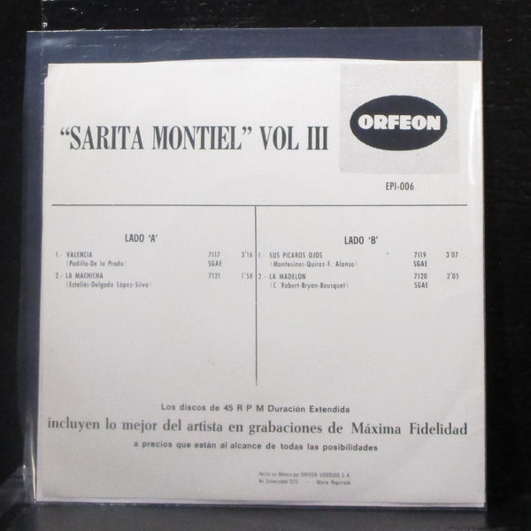 Sarita Montiel - Sarita Montiel Vol III EP 7" Mint- Vinyl 45 Orfeon Mexico - Shuga Records