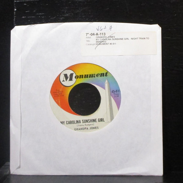 Grandpa Jones - My Carolina Sunshine Girl 7" VG+ Vinyl 45 Monument 45-811 USA - Shuga Records