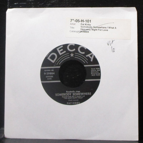 Pat Kirby - Somebody Somewhere 7" VG+ Vinyl 45 Decca 9-29884 USA 1956 - Shuga Records