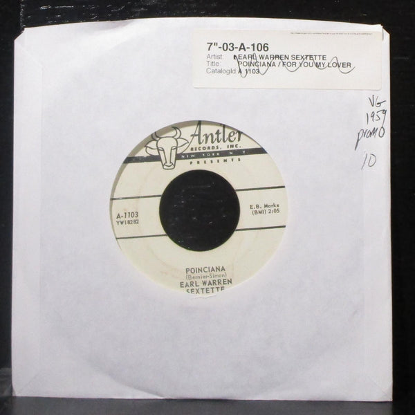 Earl Warren Sextette - Poinciana / For You My Lover 7" VG Promo Vinyl 45 Antler - Shuga Records