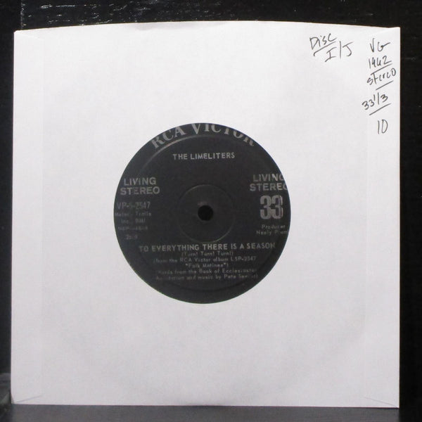 The Limeliters - To Everything There Is A Season 7" VG Vinyl 33 RCA VP-5-2547 - Shuga Records