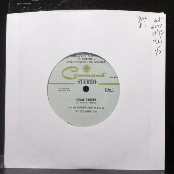 Dick Hyman Trio - 42nd Street / The Bad & The Beautiful 7" VG+ Vinyl 33 Command - Shuga Records