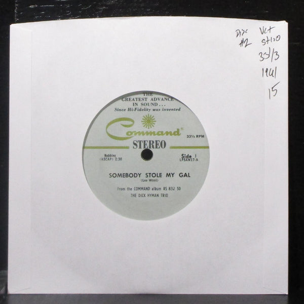 Dick Hyman Trio - Somebody Stole My Gal 7" VG+ Vinyl 33 Command LPSAM17 USA - Shuga Records