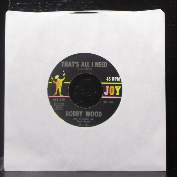 Bobby Wood - Do Darlin' / That's All I Need 7" VG+ Vinyl 45K-279 Joy USA 1963 - Shuga Records