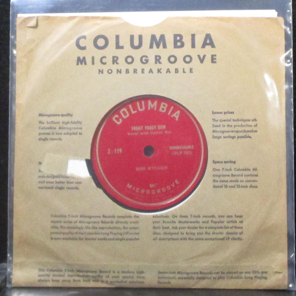 Bob Atcher - Blue Tail Fly / Foggy Foggy Dew 7" VG+ Vinyl 33 Columbia 2-119 USA - Shuga Records