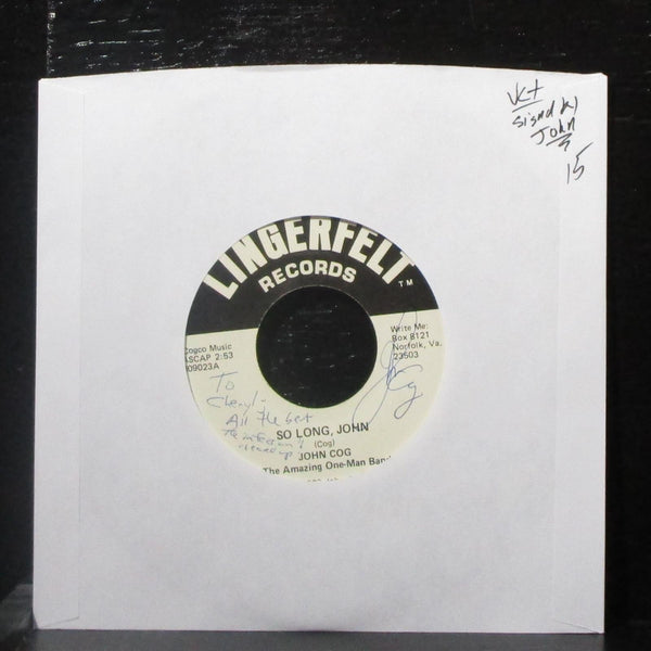 John Cog - So Long, John / Auctioneer 7" VG+ Signed Vinyl 45 Lingerfelt 309023 - Shuga Records