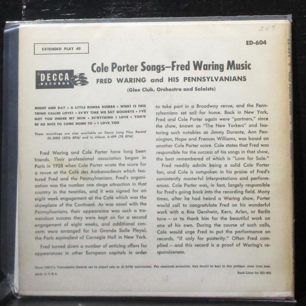 Fred Waring Music-Cole Porter Songs EP 2x7" VG+ Vinyl 45 Decca ED 604 USA 1954 - Shuga Records