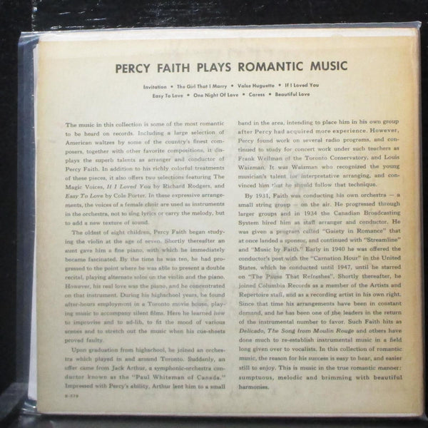 Percy Faith Plays Romantic Music EP 2x7" VG+ Vinyl 45 Columbia B-379 USA - Shuga Records