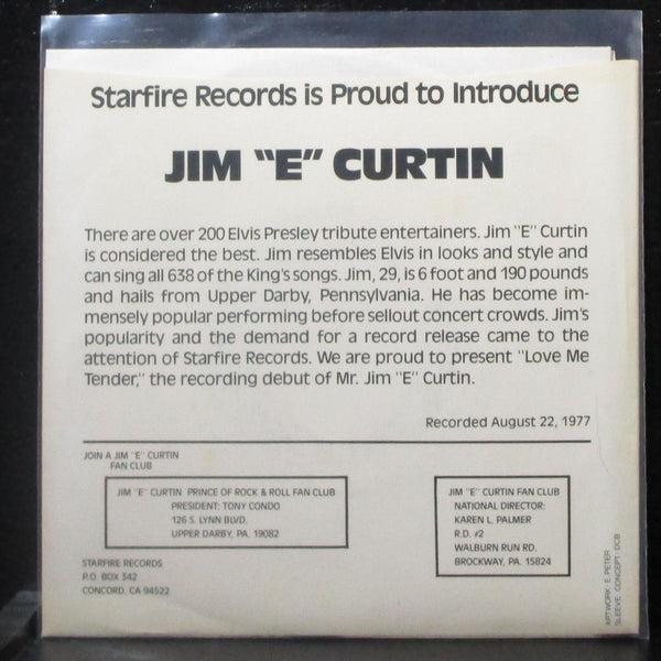 Jim "E" Curtin - Love Me Tender 7" Mint- Red Vinyl 45 Star Fire S-101 USA 1977 - Shuga Records