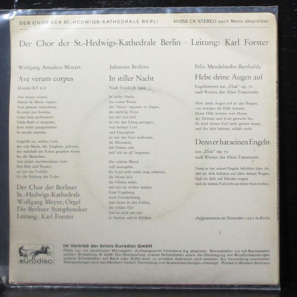 Der Chor Der St. Hedwigs-Kathedrale - Mozart: Ave Verum Corpus 7" VG+ Vinyl 45 - Shuga Records