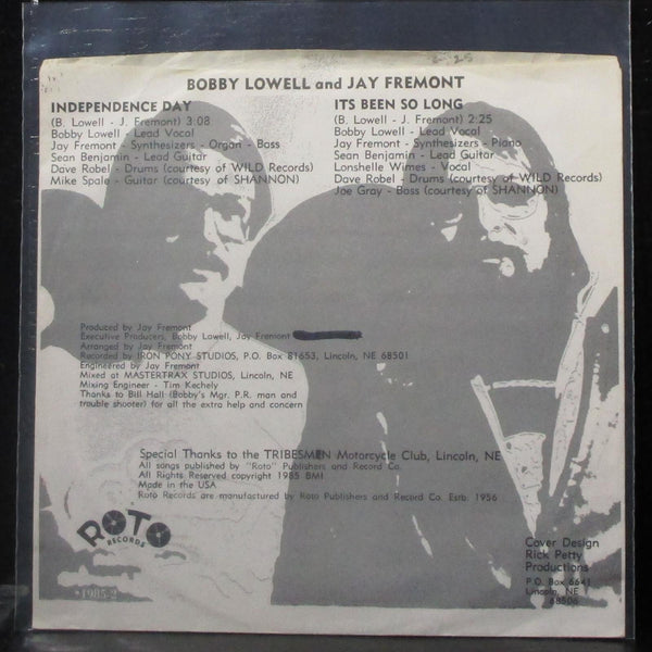 Bobby Lowell & Jay Fremont - Independence Day 7" VG+ Picture Sleeve Only Roto - Shuga Records