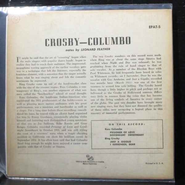 Russ Columbo / Bing Crosby - A Treasury Of Immortal Performances 7" VG Vinyl 45 - Shuga Records