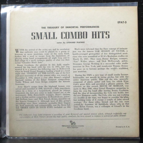 Various Artists - Small Combo Hits EP 7" VG Vinyl 45 RCA Victor EPAT 3 USA - Shuga Records