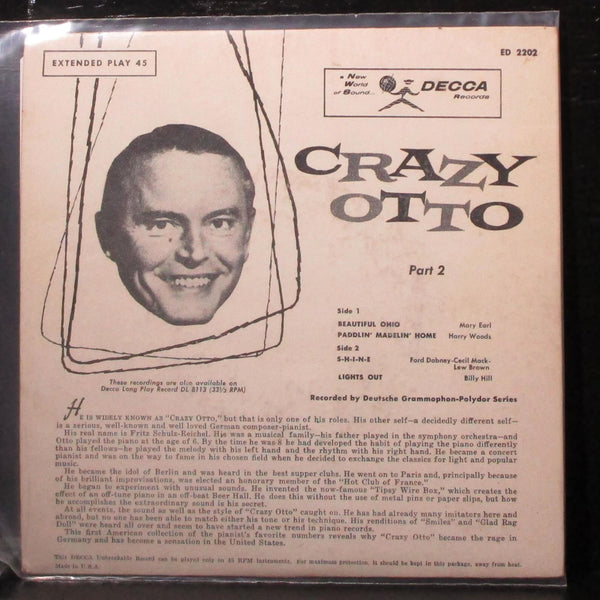 Crazy Otto - Part 2 EP 7" VG+ Vinyl 45 Decca ED 2202 USA 1955 - Shuga Records