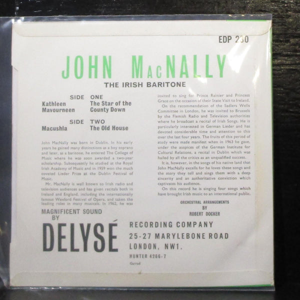 John MacNally - The Irish Baritone EP 7" Mint- Vinyl 45 Delys EDP.230 UK 1964 - Shuga Records
