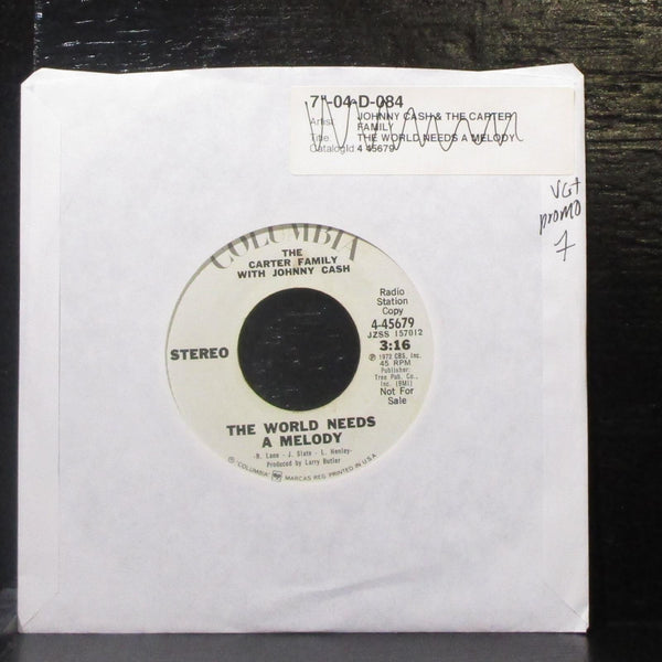 The Carter Family & Johnny Cash - The World Needs A Melody 7" VG+ Promo Vinyl 45 - Shuga Records