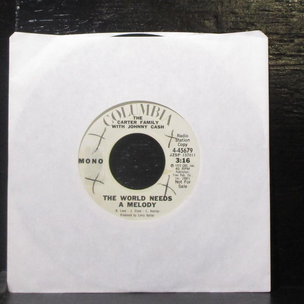 The Carter Family & Johnny Cash - The World Needs A Melody 7" VG+ Promo Vinyl 45 - Shuga Records