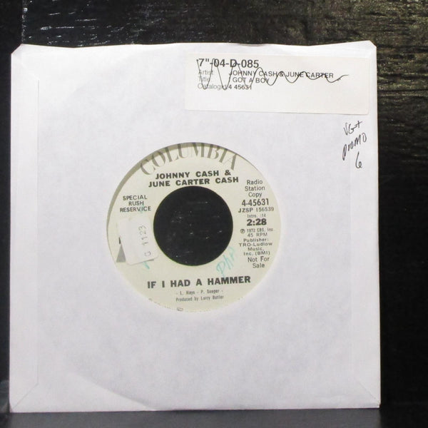 Johnny Cash & June Carter Cash - If I Had A Hammer 7" VG+ Promo Vinyl 45 4-45631 - Shuga Records