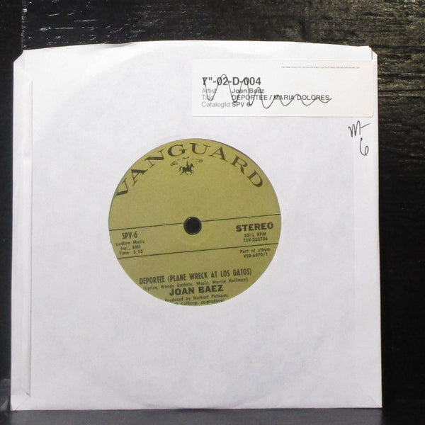 Joan Baez - Deportee / Maria Dolores 7" Mint- Vinyl 33 Vanguard SPV-6 USA 1971 - Shuga Records