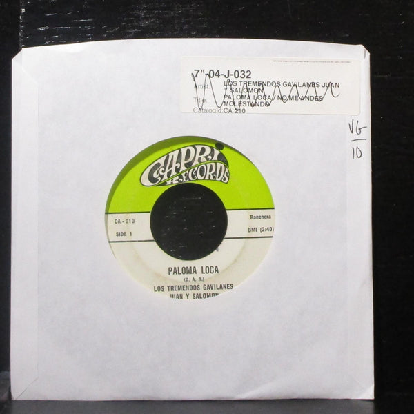 Los Tremendos Gavilanes - Juan Y Salomon - Paloma Loca 7" VG Vinyl 45 Capri - Shuga Records
