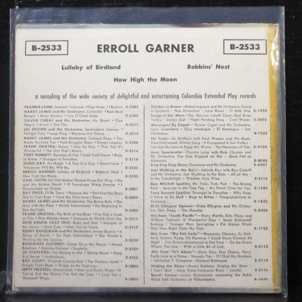 Erroll Garner - Lullaby Of Birdland EP 7" VG Vinyl 45 Columbia B-2533 USA - Shuga Records