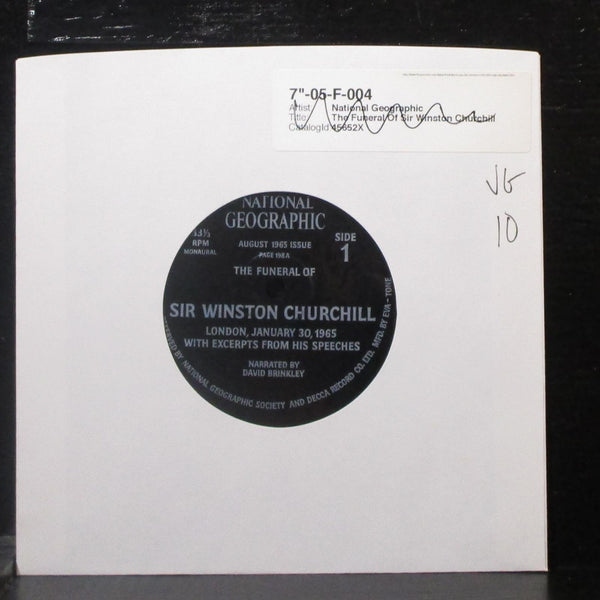 David Brinkley - The Funeral Of Sir Winston Churchill 7" VG Vinyl 45 NatGeo 1965 - Shuga Records