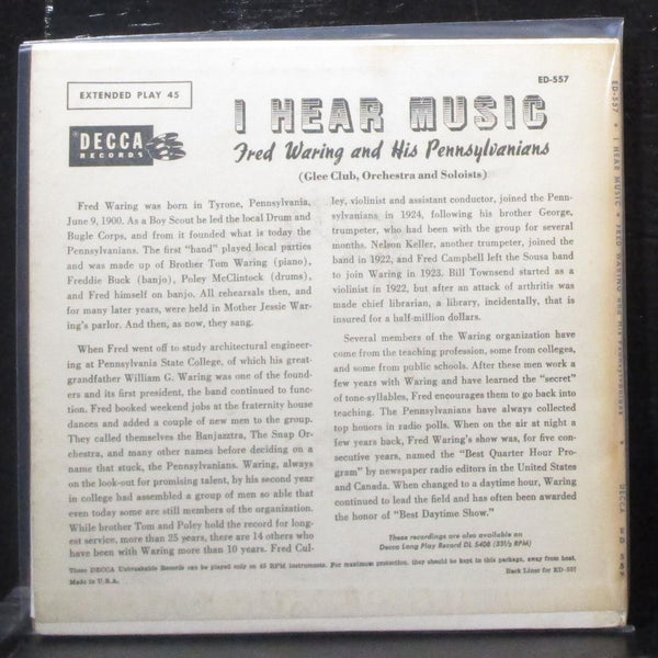 Fred Waring - I Hear Music EP 2x7" VG+ Vinyl 45 Decca ED 557 USA 1953 - Shuga Records