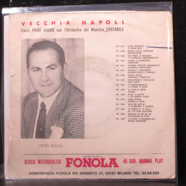 Piero Nigido - Vecchia Napoli 7" VG+ Vinyl 45 Fonola N.P. 1539 Italy - Shuga Records