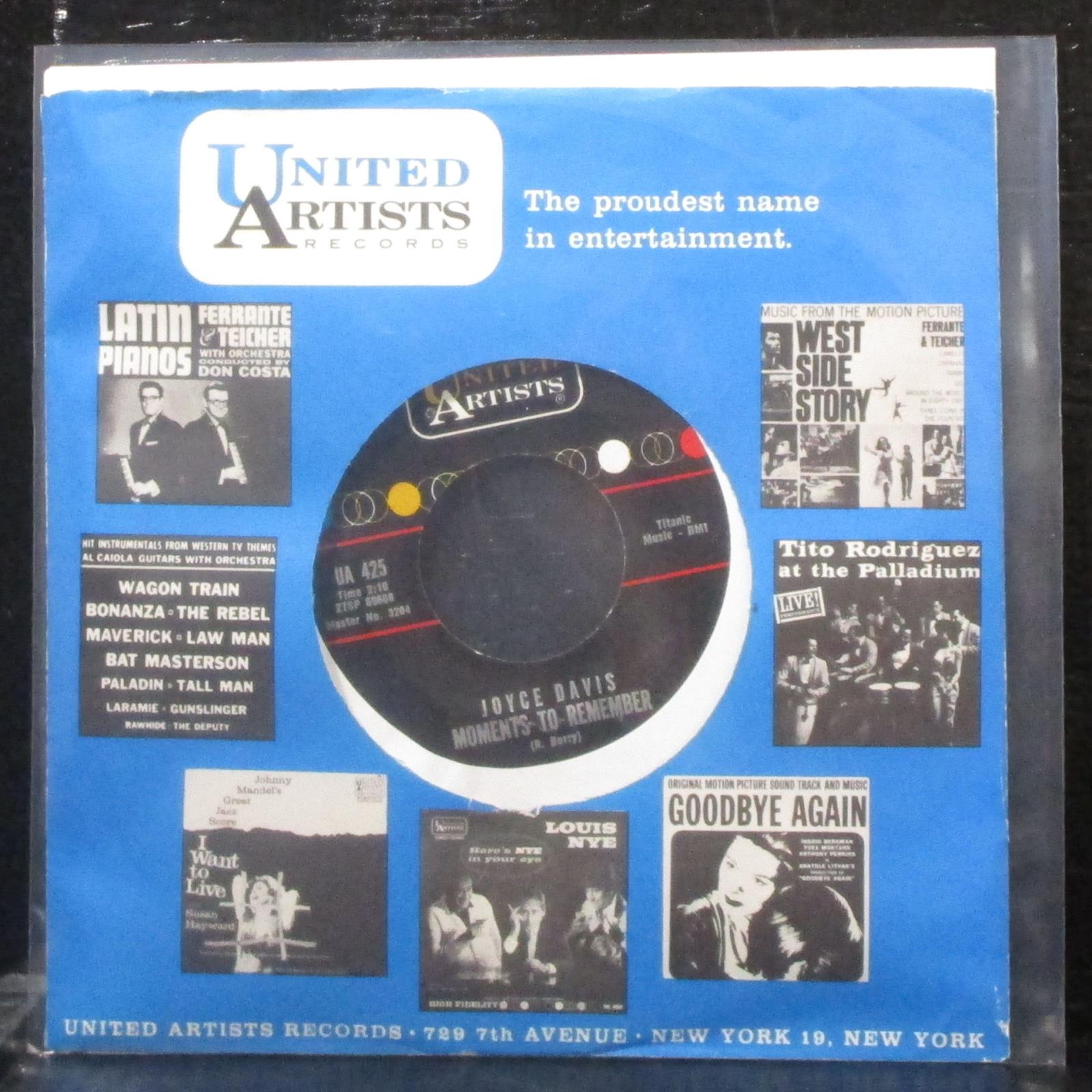 Joyce Davis - Moments To Remember / Superman 7" Mint- Vinyl 45 UA 425 USA 1962 - Shuga Records