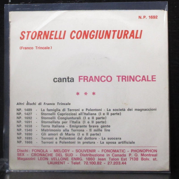 Franco Trincale - Stornelli Congiunturali 7" VG+ Vinyl 45 Fonola N.P. 1692 Italy - Shuga Records