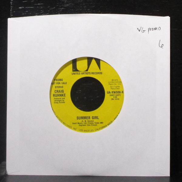 Craig Ruhnke - Summer Girl 7" VG Promo Vinyl 45 United Artists UA-XW506-X USA - Shuga Records