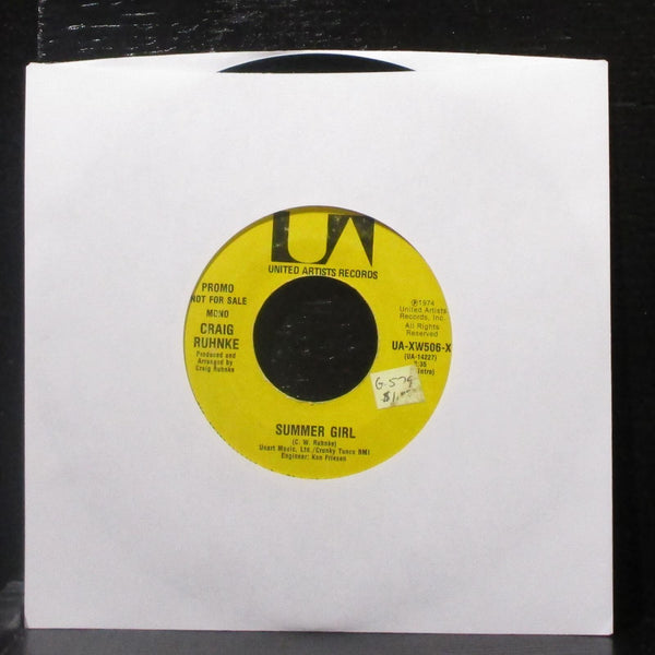 Craig Ruhnke - Summer Girl 7" VG Promo Vinyl 45 United Artists UA-XW506-X USA - Shuga Records