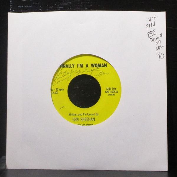 Gen Sheehan - Finally I'm A Woman / Live For Today 7" VG+ signed Vinyl 45 1979 - Shuga Records