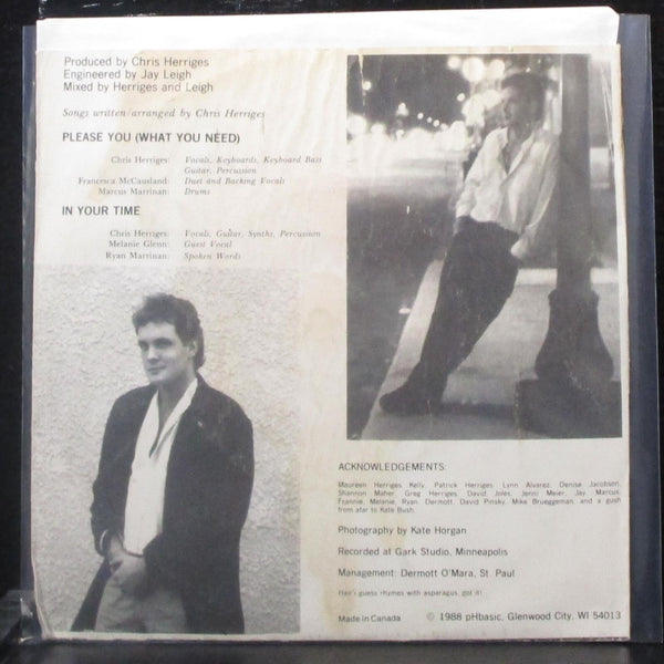 Chris Herriges - Please You / In Your Time 7" VG+ Vinyl 33 pHbasic Canada 1988 - Shuga Records