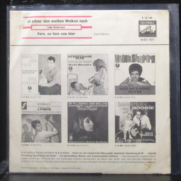 Lale Anderson - Ich Schau Den Weien Wolken Nach 7" VG Vinyl 45 Electrola 1962 - Shuga Records