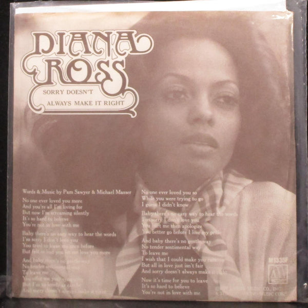 Diana Ross - Sorry Doesn't Always Make It Right 7" Mint- Promo Vinyl 45 Motown - Shuga Records