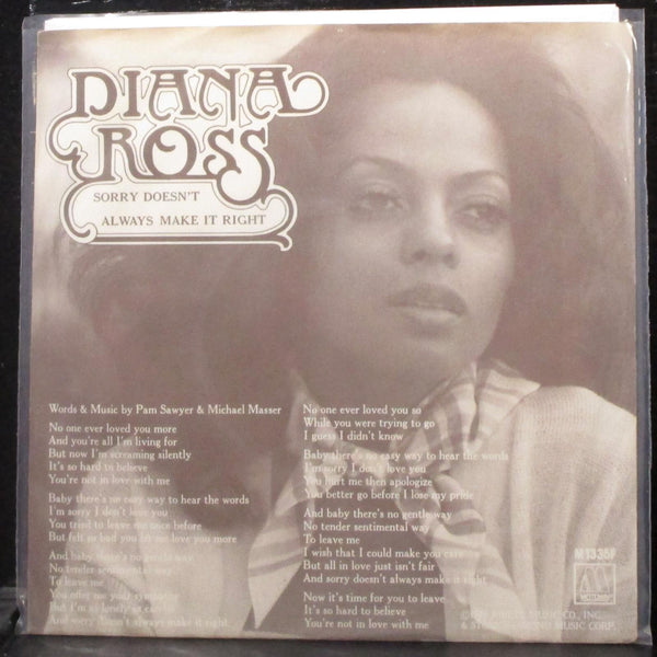 Diana Ross - Sorry Doesn't Always Make It Right 7" Mint- Vinyl 45 Motown M 1335F - Shuga Records