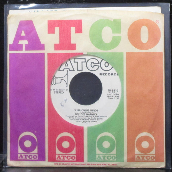 Dee Dee Warwick - Suspicious Minds 7" Mint- Promo Vinyl 45 ATCO 45-6810 USA 1971 - Shuga Records