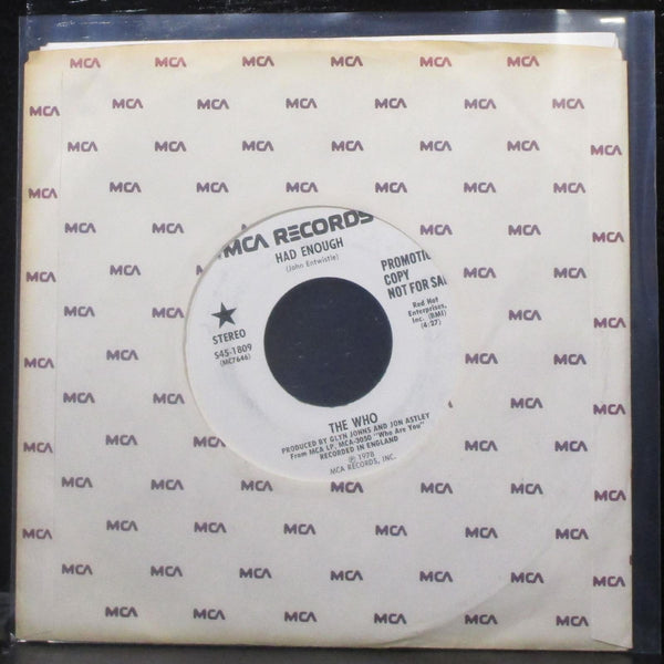 The Who - Had Enough 7" Mint- Promo Vinyl 45 MCA S45-1809 USA 1978 - Shuga Records