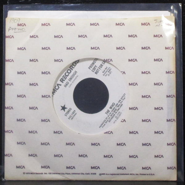 The Who - Had Enough 7" Mint- Promo Vinyl 45 MCA S45-1809 USA 1978 - Shuga Records