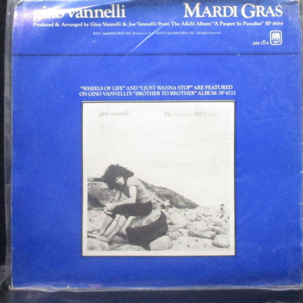 Gino Vannelli - Wheels Of Life / Mardi Gras 7" VG+ poster sleeve AM 2114 USA - Shuga Records