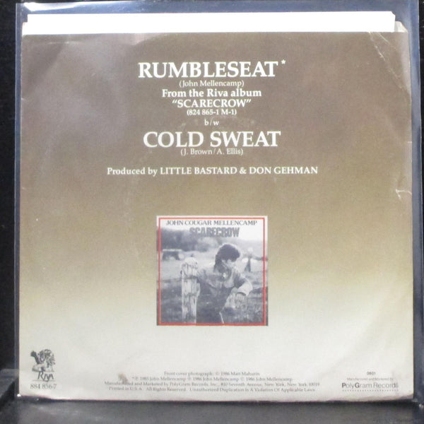 John Cougar Mellencamp - Rumbleseat / Cold Sweat 7" Mint- Vinyl 45 Riva 1985 - Shuga Records