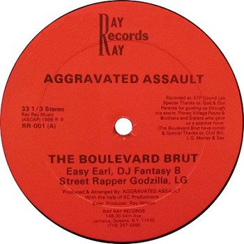 Aggravated Assault – The Boulevard Brut / Easiest The Earl - VG+ 12" Single Record 1988 Ray Ray USA vinyl - Hip Hop