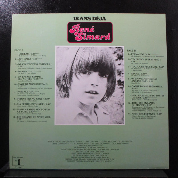 Rene Simard - 18 Ans Deja LP VG+ NO-1806 Canada Vinyl Record w/ Poster - Shuga Records