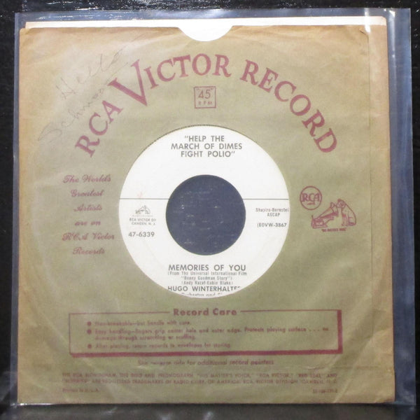 Hugo Winterhalter - Memories Of You / Autumn Rhapsody 7" VG+ Promo 45 Canada - Shuga Records